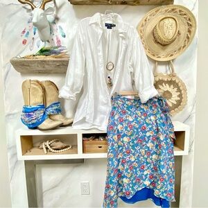 Ralph Lauren Silk wrap around floral skirt w prairie country granny vibe